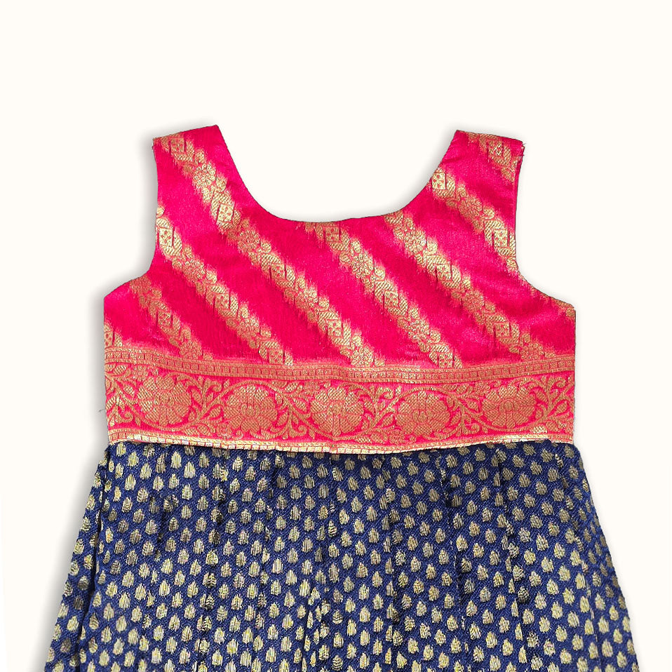 Lavanya - Pink Navy Blue Frock Minipattu