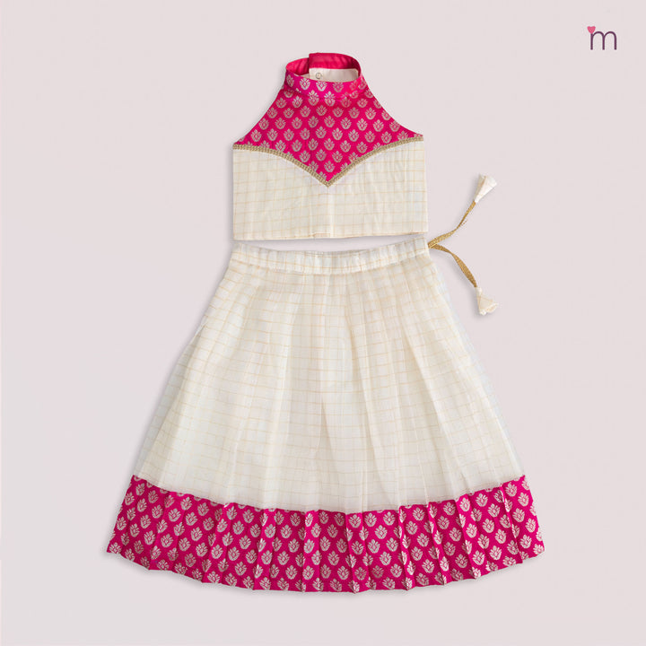 Swetha - Pink Halfwhite Checks Minipattu