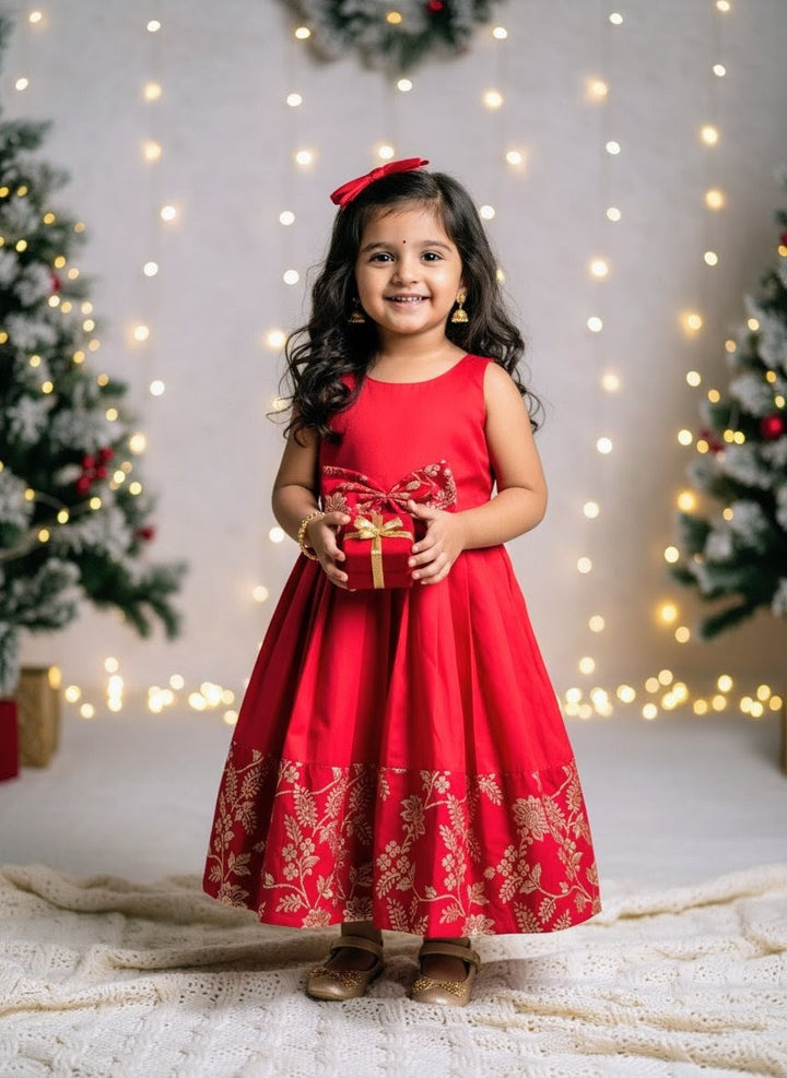 Jingle - Red Brocade Frock Minipattu