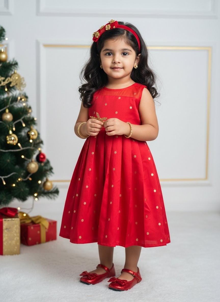 Jingle -Red Butta Frock Minipattu