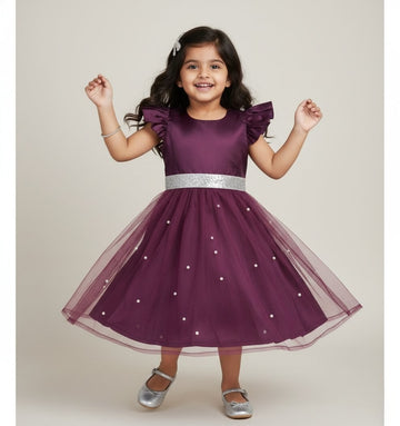 Jingle - Wine Satin Frock Minipattu