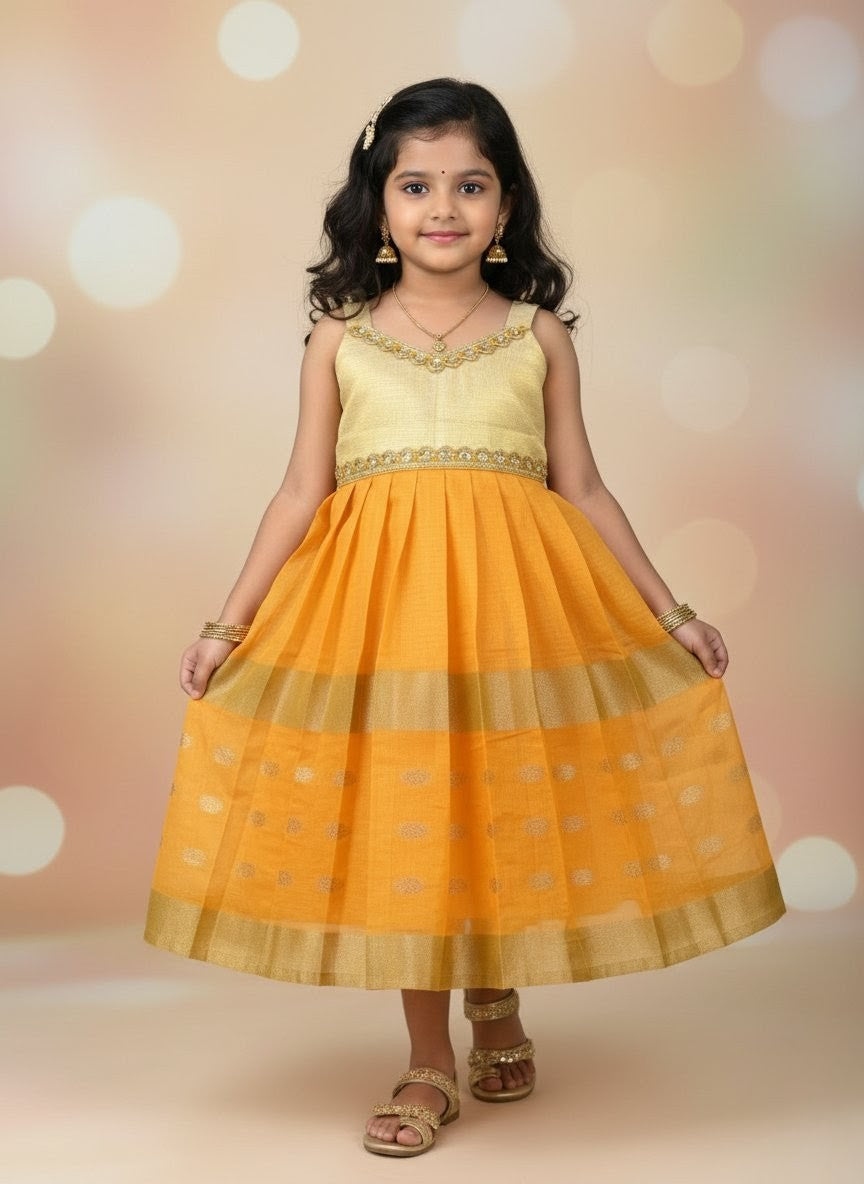 Aadhya - Yellow Tissue Frock Minipattu