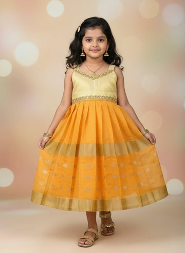 Aadhya - Yellow Tissue Frock Minipattu