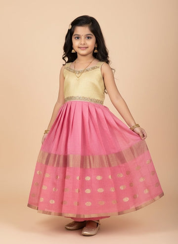 Aadhya - Pink Tissue Frock Minipattu