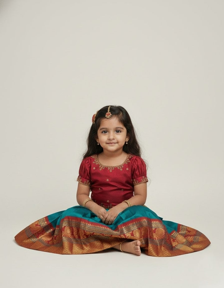 Kolam - Maroon Teal Green Designer Minipattu