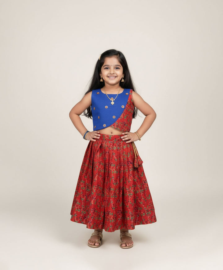 Pranika - Blue Red Designer Minipattu