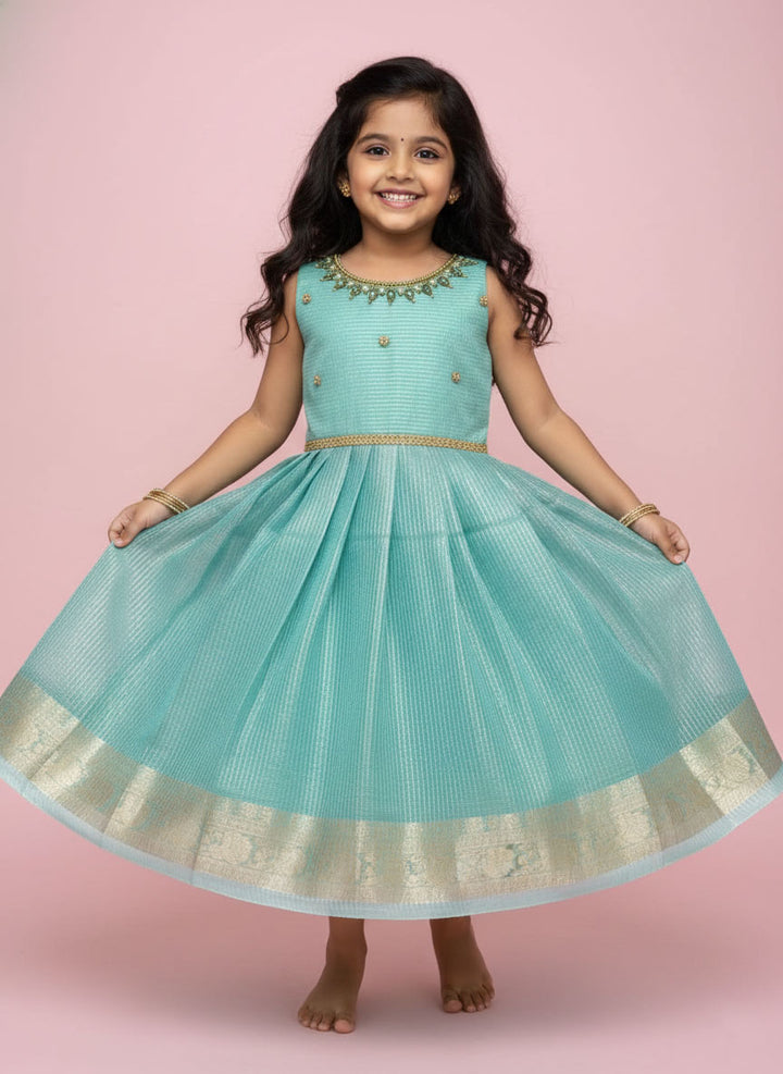 Tharini- Blue Tissue Silk Frock