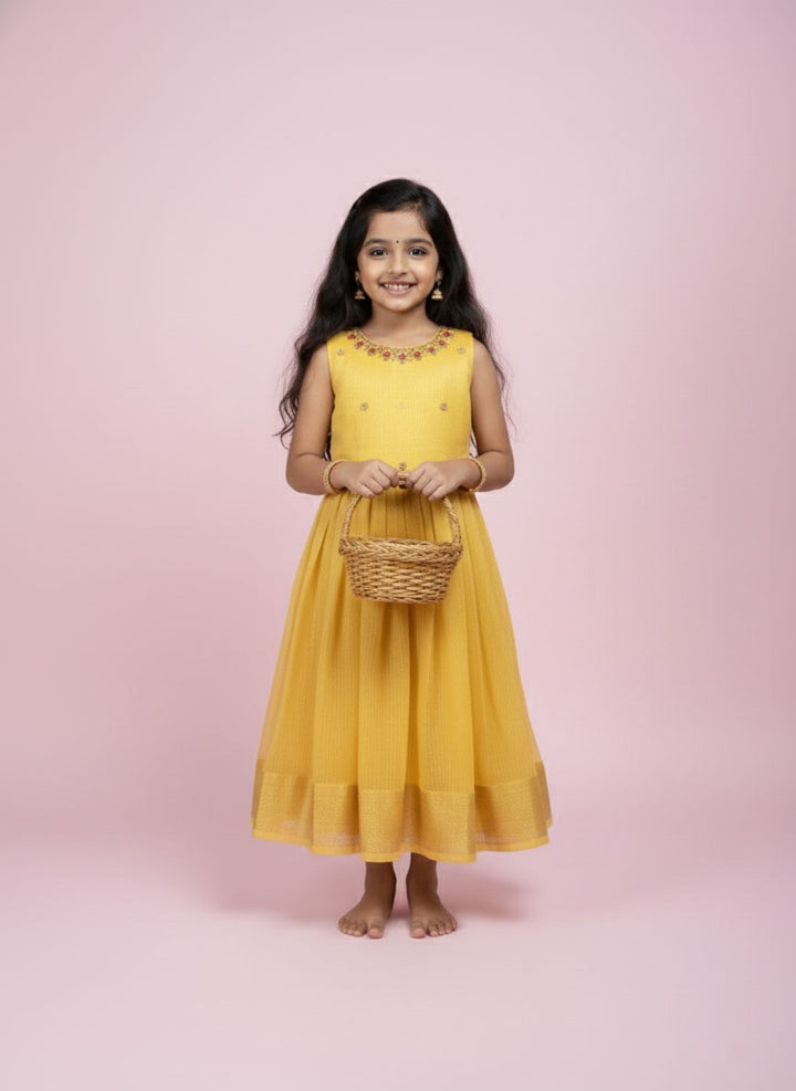 Tharini- Gold Tissue Silk Frock