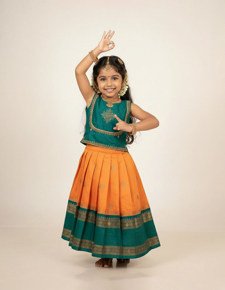 Namratha - Green Mustard Yellow Designer Minipattu