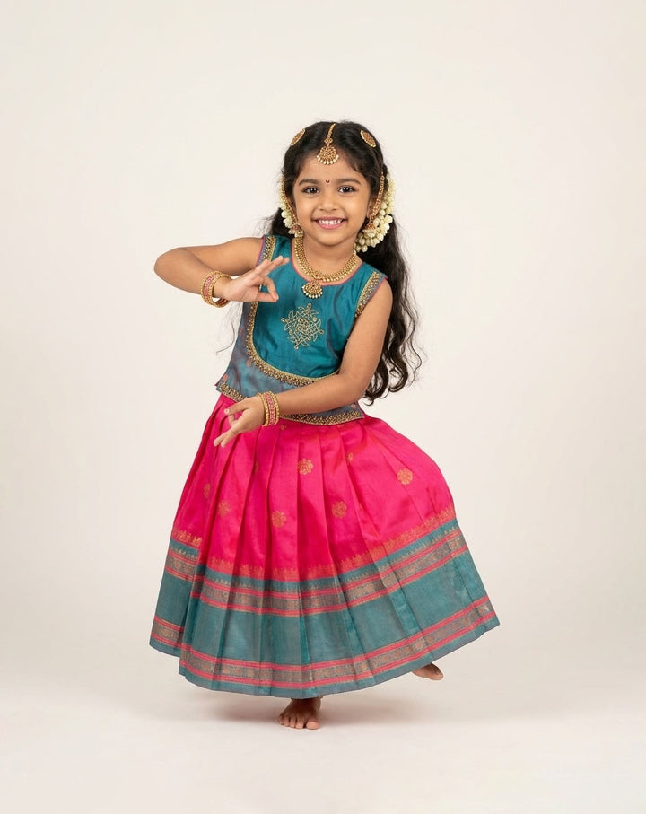 Namratha - Teal Hot Pink Designer Minipattu