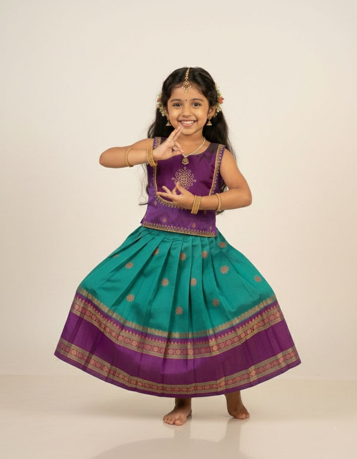Namratha - Violet Teal Blue Designer Minipattu