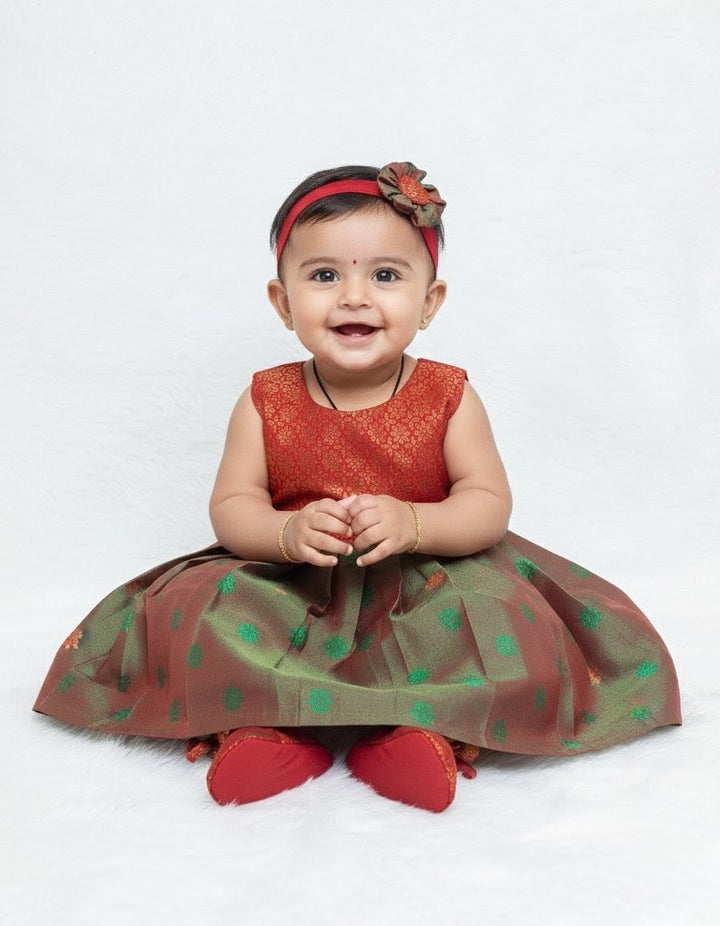 Krithi - Maroon Green Frock Minipattu