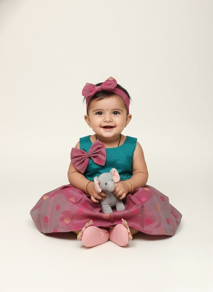 Krithi - Teal Blue Pink Frock Minipattu