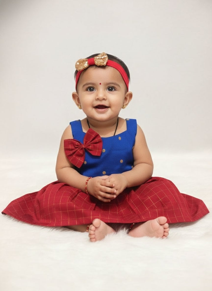 Nidhi - Blue Maroon Checks Frock Minipattu