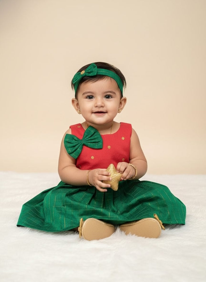 Nidhi - Red Green Checks Frock Minipattu