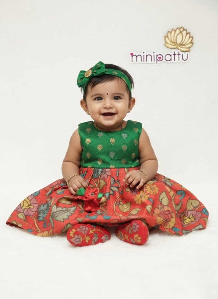 Keerthi - Green Kalamkari Frock Minipattu