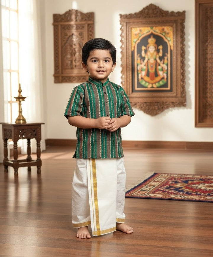 Pranav - Green Kurta Shirt & Dhothi Set
