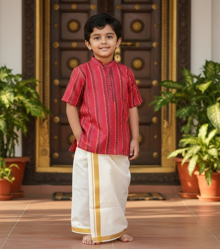 Pranav - Pink Kurta Shirt & Dhothi Set