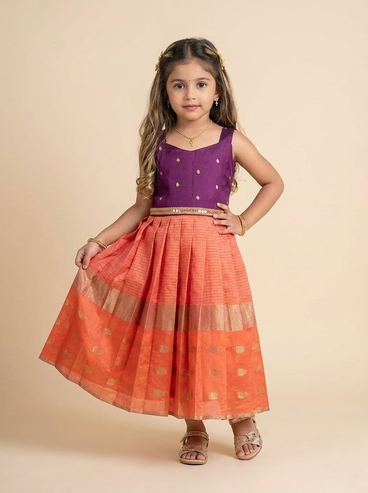 Aadhya - Purple Coral Peach Frock Minipattu