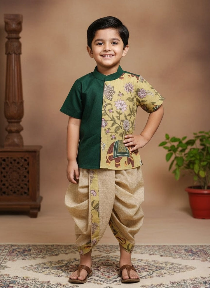 Yuvan - Green Kurta & Dhothi Set