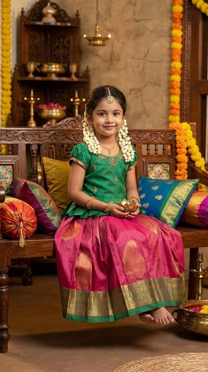 Archana - Green Burgundy Designer Minipattu