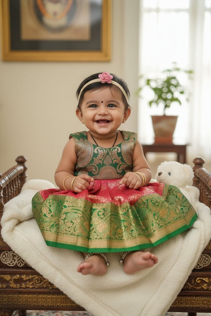 Yashu - Green Pink Frock Minipattu