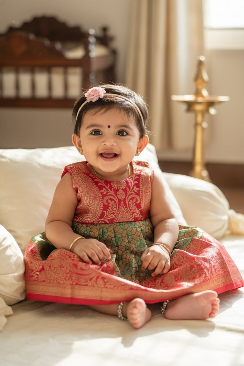 Yashu - Pink Green Frock Minipattu