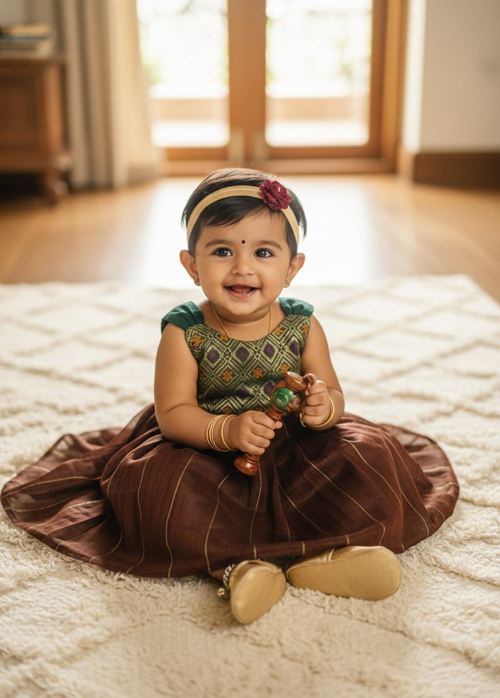 Mazhalai - Green Brown Frock Minipattu