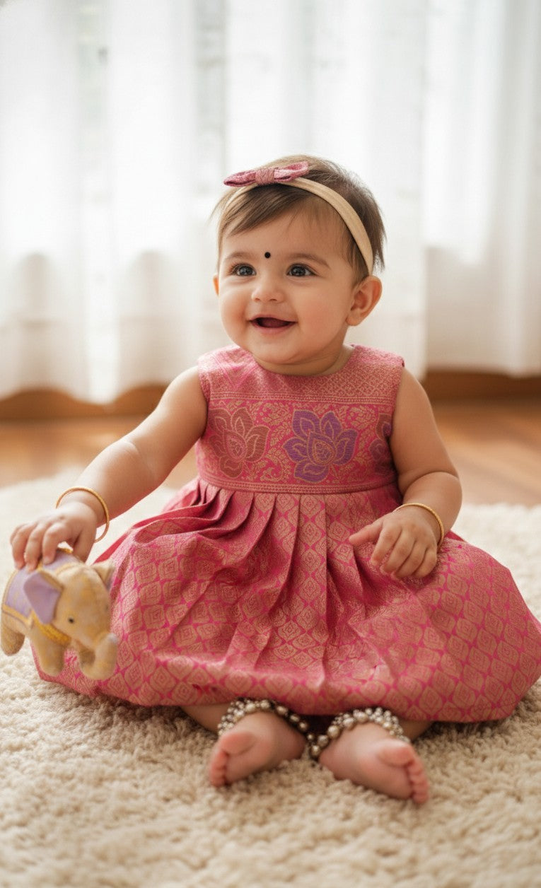 Aara - Printed Pink Frock Minipattu