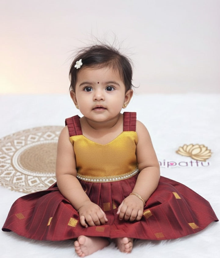 Yamini - Gold Burgundy Frock Minipattu