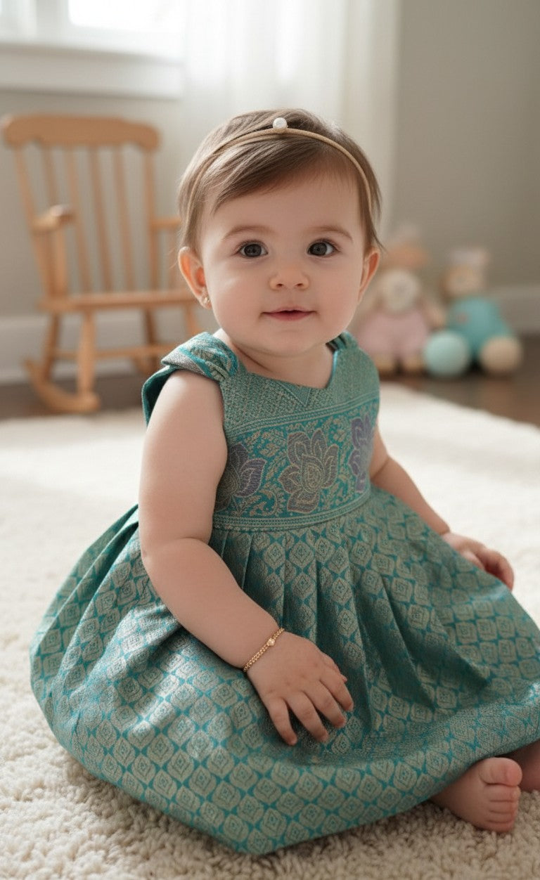 Aara - Printed Teal Green Frock Minipattu