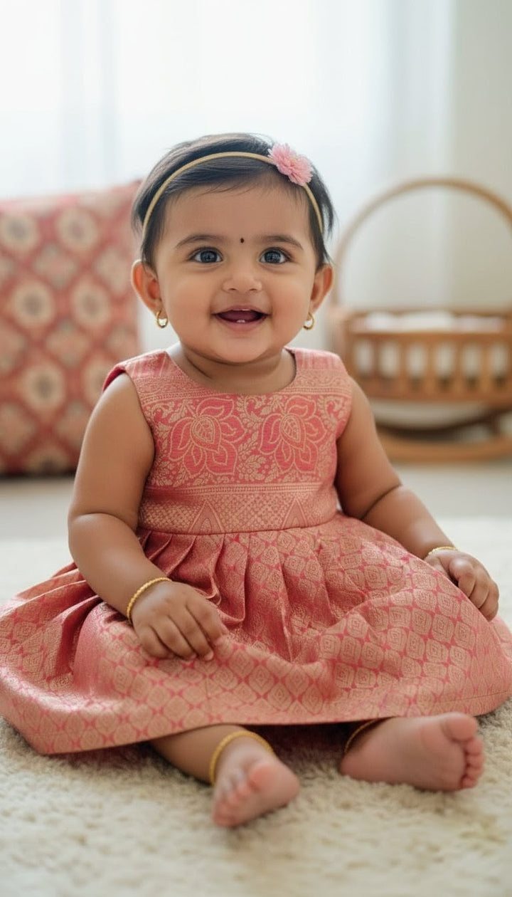 Aara - Printed Red Frock Minipattu