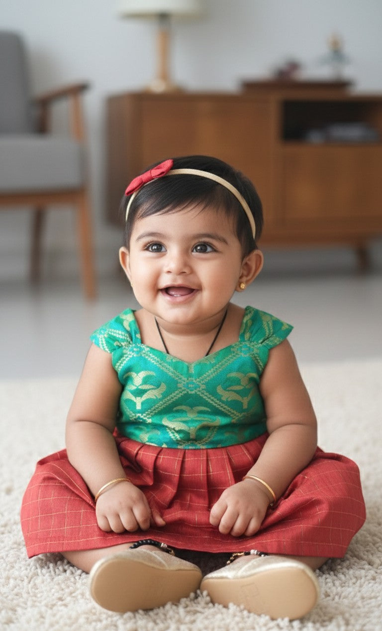 Ajanya - Green Rust Frock-Cum-Romper Minipattu