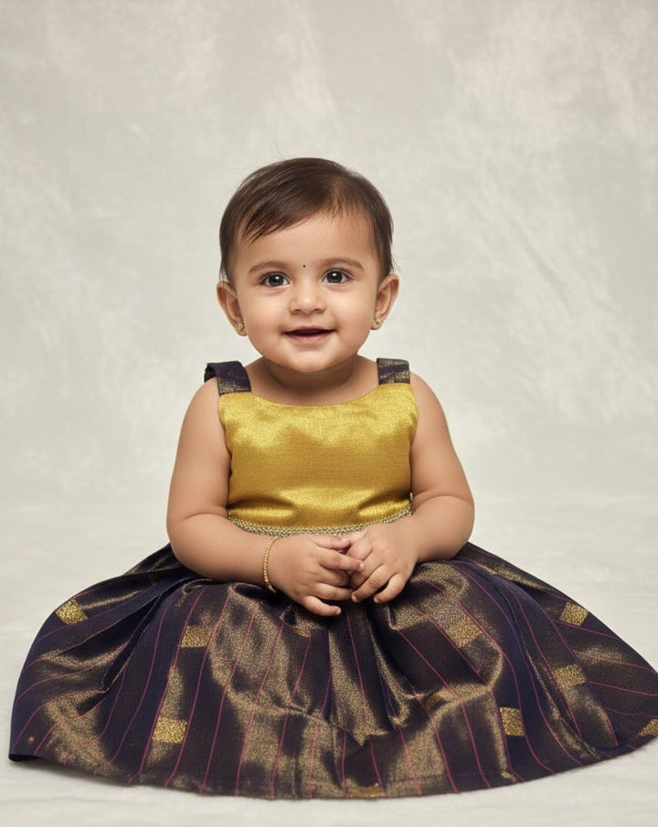 Yamini - Gold Blue Frock Minipattu