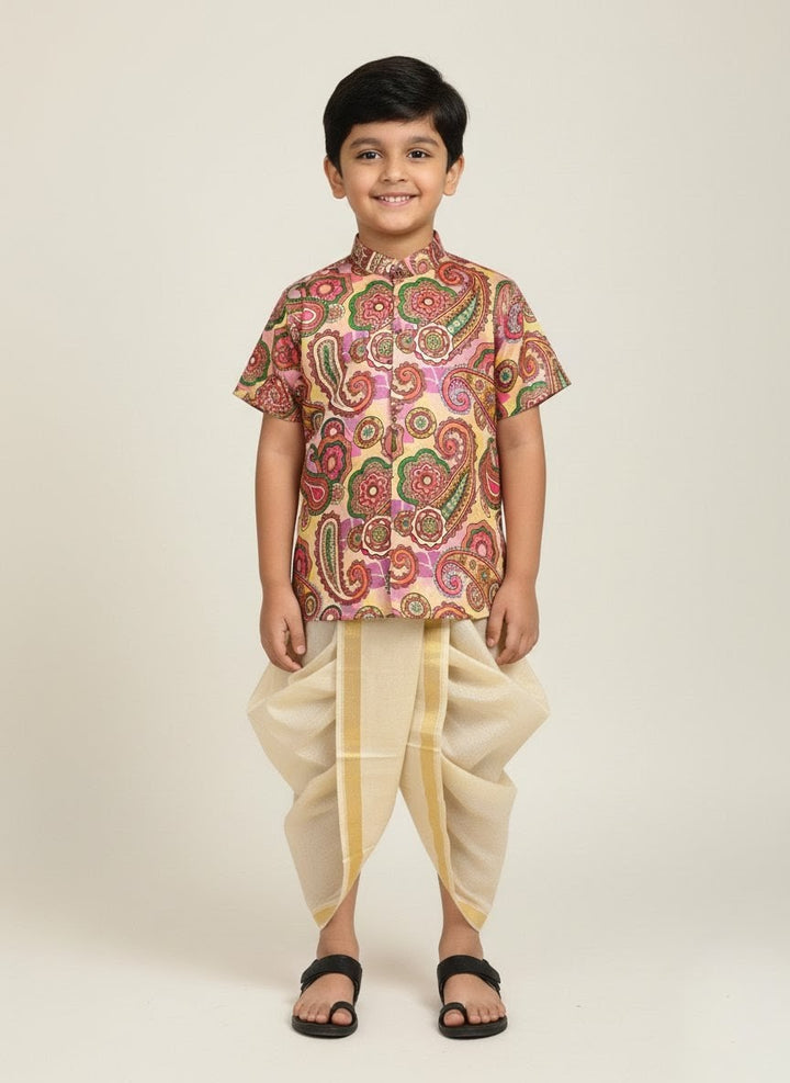 Adhvaith - Paisley Print Kurta & Dhothi Set