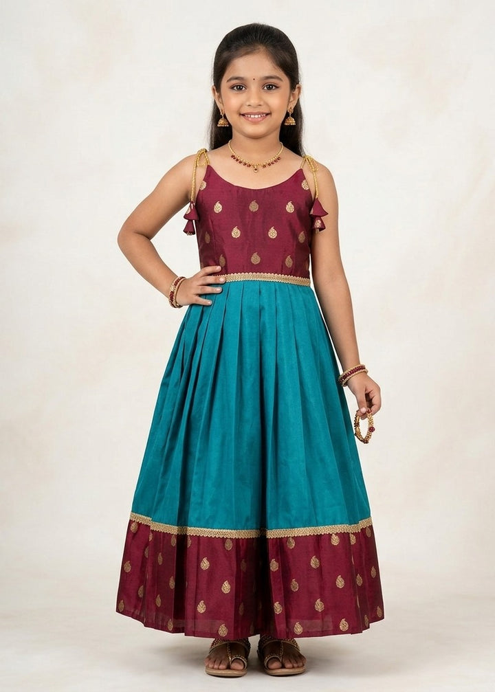 Navya -Burgundy Teal Butta Frock