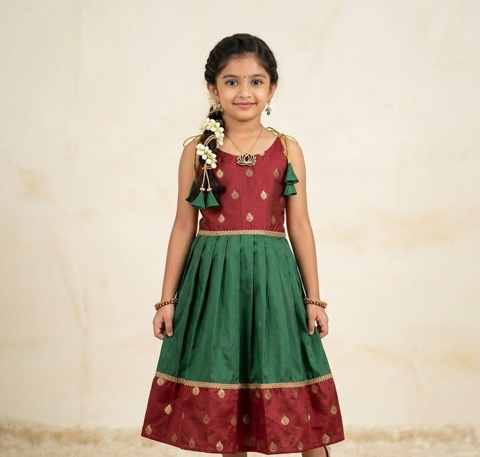 Navy - Maroon Green Butta Frock