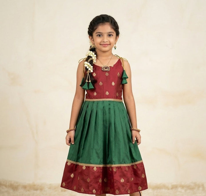 Navy - Maroon Green Butta Frock