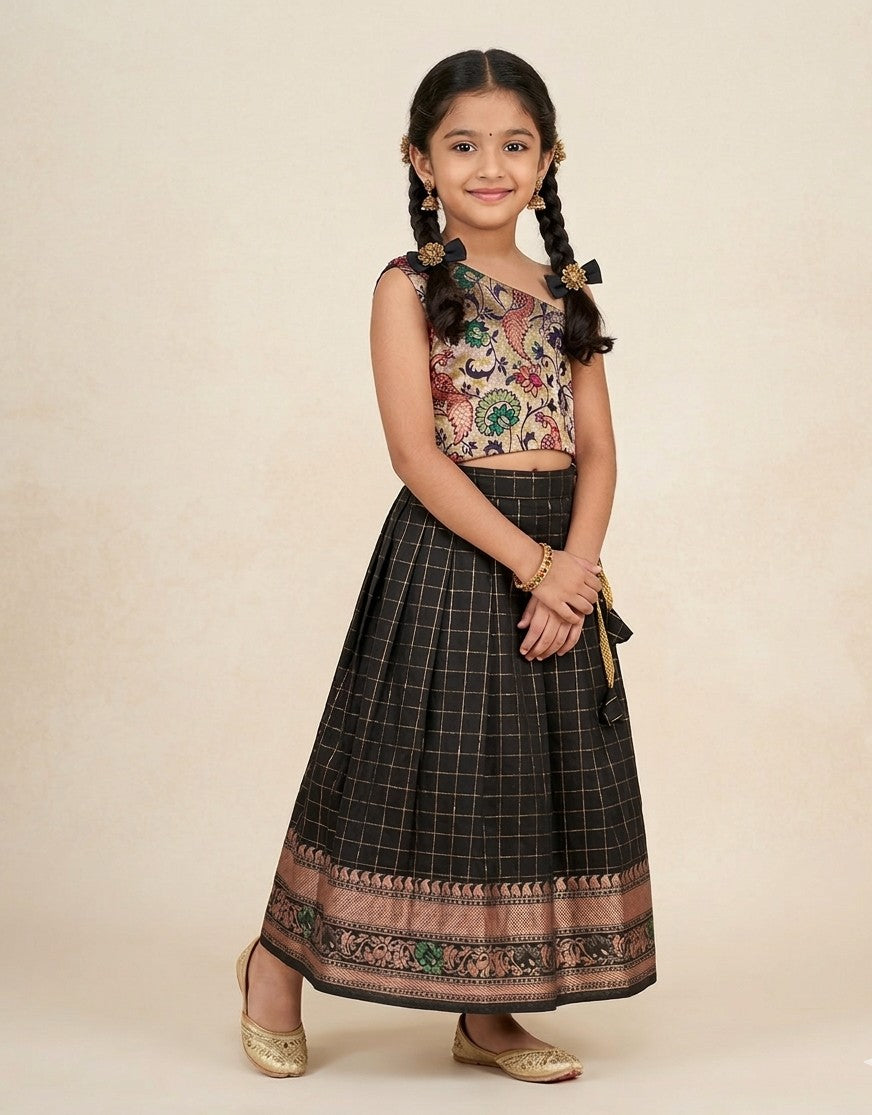 Paithani Checks Black Designer Minipattu