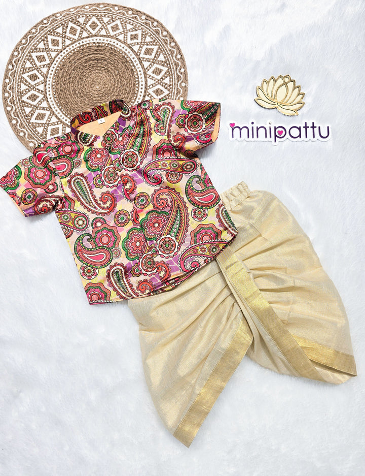 Adhvaith - Paisley Print Kurta & Dhothi Set