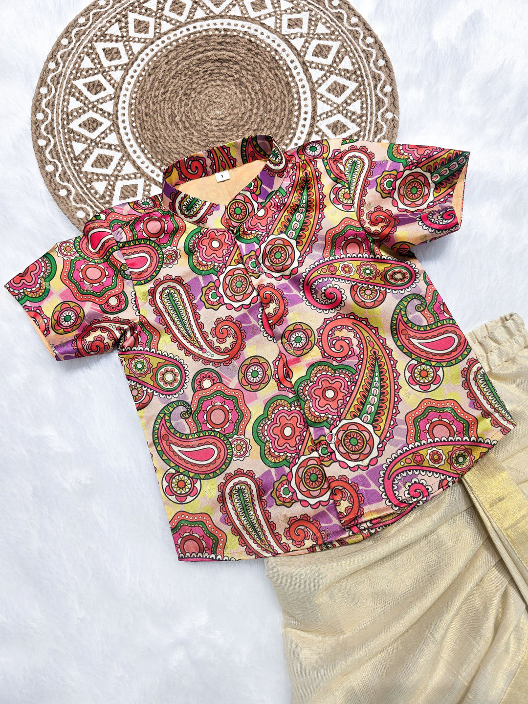Adhvaith - Paisley Print Kurta & Dhothi Set