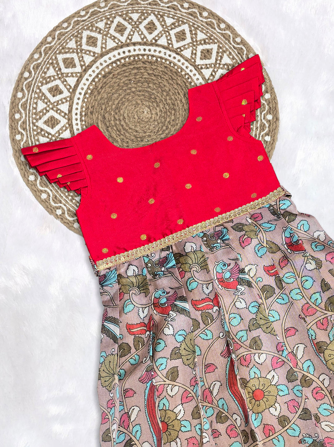 Aarna - Red Turquoise Frock Minipattu
