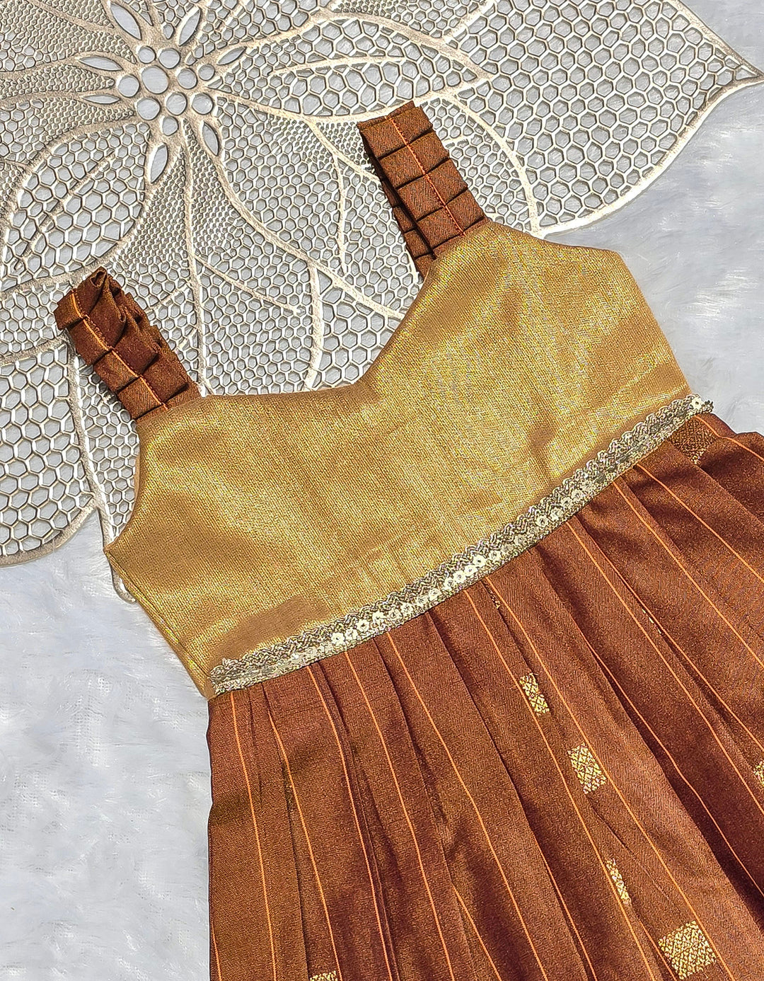 Yamini - Gold Brown Frock Minipattu