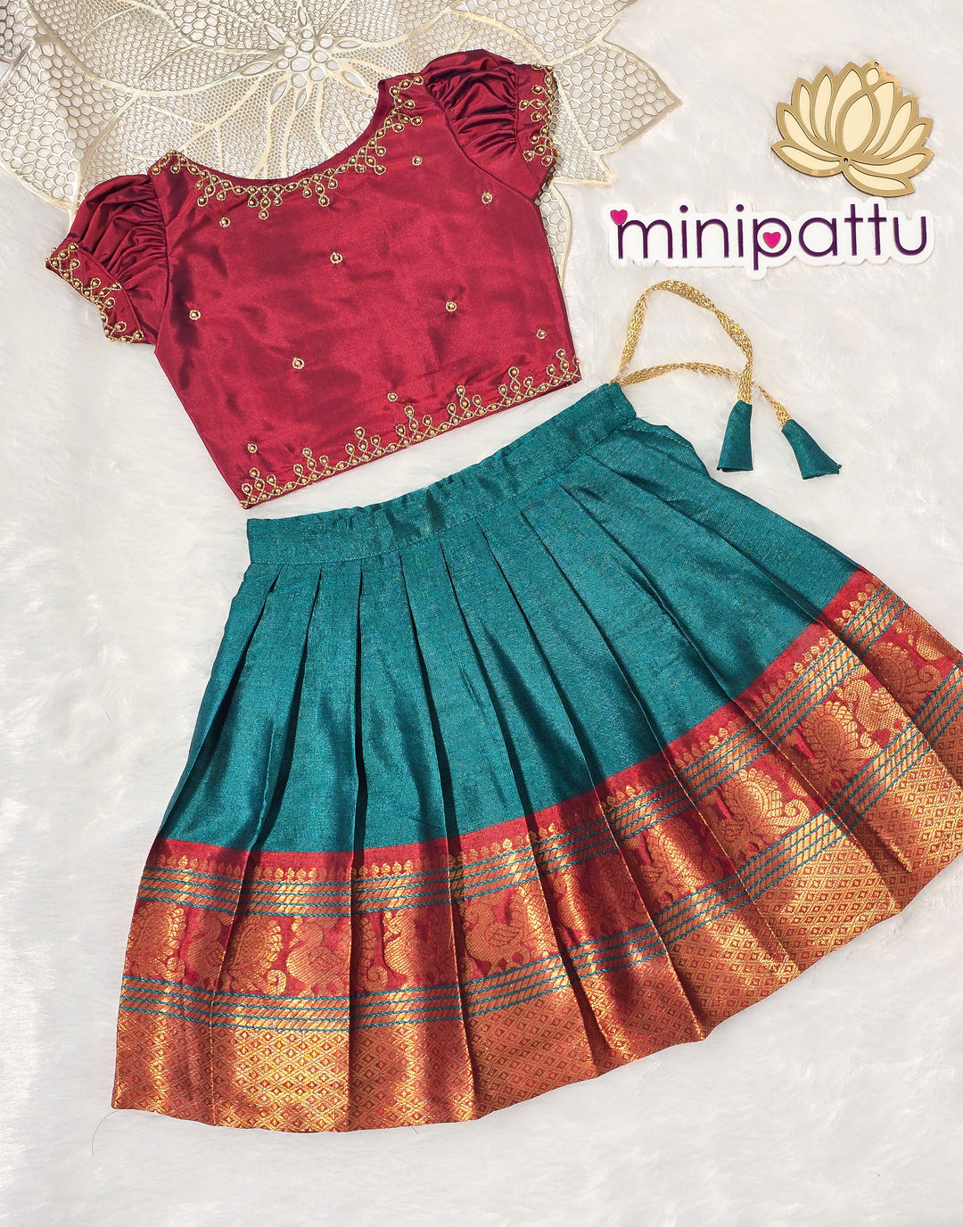 Kolam - Maroon Teal Green Designer Minipattu