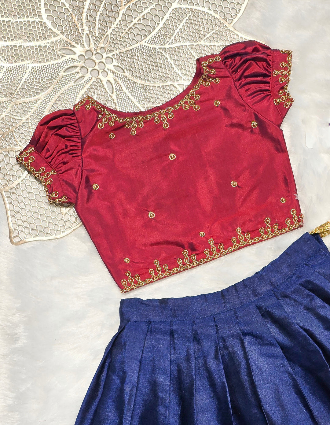 Kolam - Maroon Blue Designer Minipattu