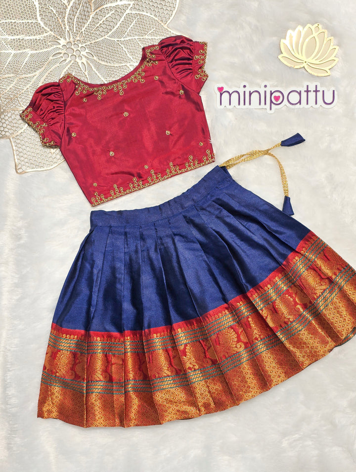 Kolam - Maroon Blue Designer Minipattu