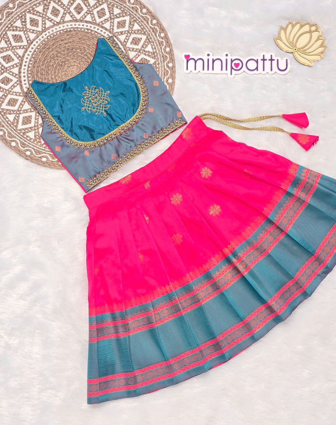 Namratha - Teal Hot Pink Designer Minipattu