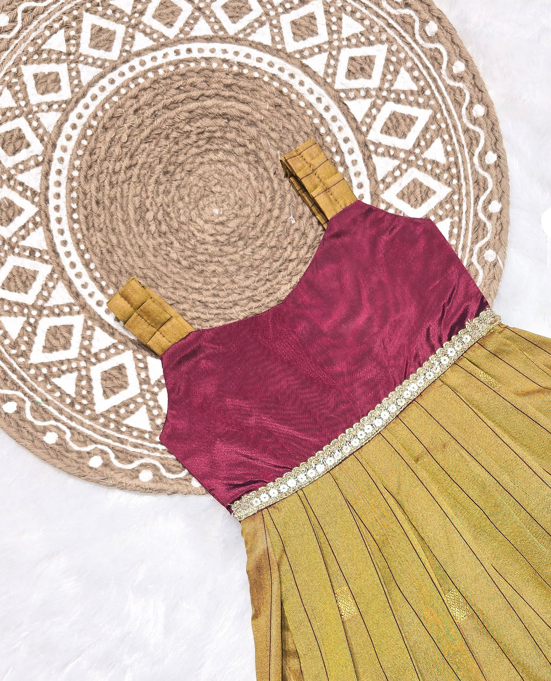 Yamini - Burgundy Mehandi Green Frock Minipattu