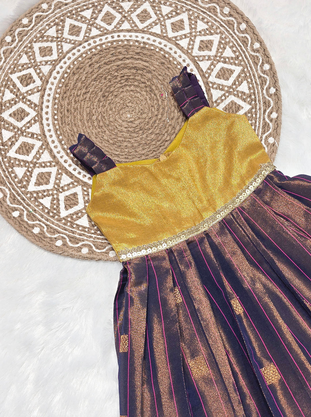 Yamini - Gold Blue Frock Minipattu