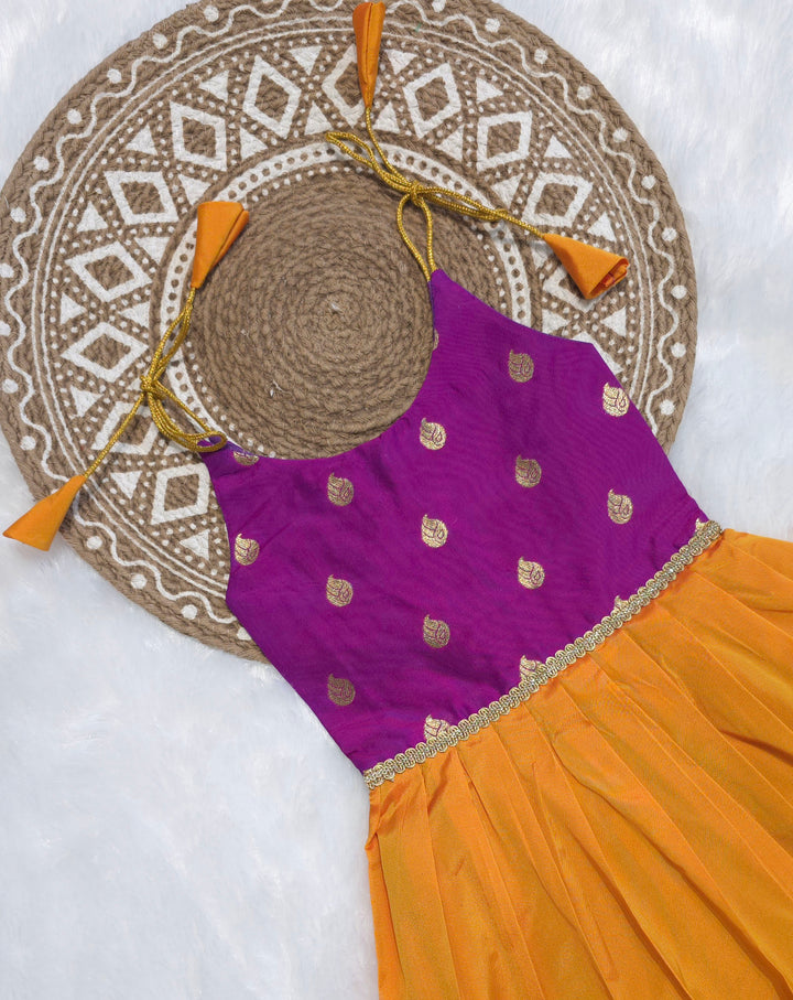 Navya - Magenta Mustard Yellow Butta Frock